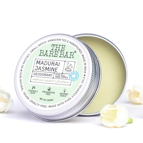 Image of The Bare Bar Madurai Jasmine Deodorant - 20 gm | Floral Fragrance| Odor & Sweat Control | Natural formula and Chemical free|Good for all skin types| Travel Mini Size Solid Deodorant for Men & Women