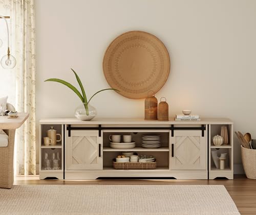 Image of WAMPAT Farmhouse TV Stand for 80-85 inch TV with Distressed Wood Finish