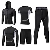 WOWEI Sportbekleidung Herren Kompressionsanzug Sportanzug Set Trainingsanzug 5 Stücke Schnelltrocknend Sportswear Herren Activewear Laufkleidung Atmungsaktives Gym Running (SPC-12, L)