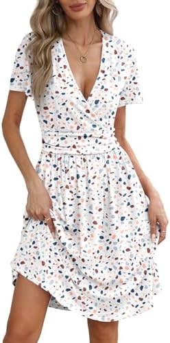 YSYOKOW Women's Summer Faux Wrap V Neck Midi Dress Short Sleeve C...