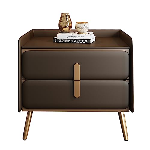 FACSER Comodino, Tavolino da Camera Letto e Soggiorno, 2 Cassetti, 45x40x51cm, Marrone Scuro