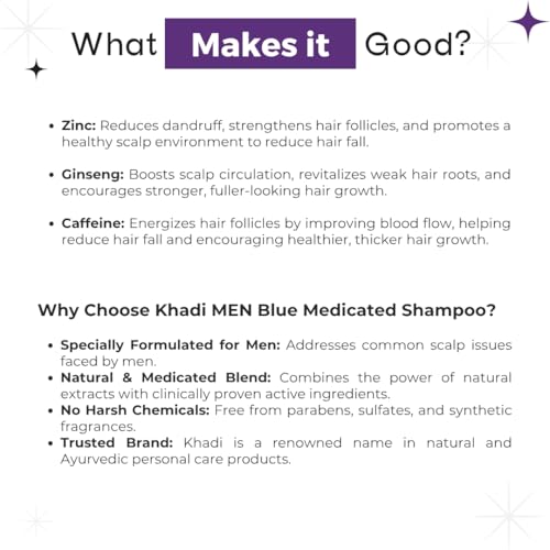 Image of Khadi MEN Super Shampoo | With Zinc, Ginseng & Caffeine | Restores Scalp pH Balance | Anti Hair Fall | Improves Hair Thickness & Softness | Sulfate & Paraben Free | 420 ml - By AMRITANSH