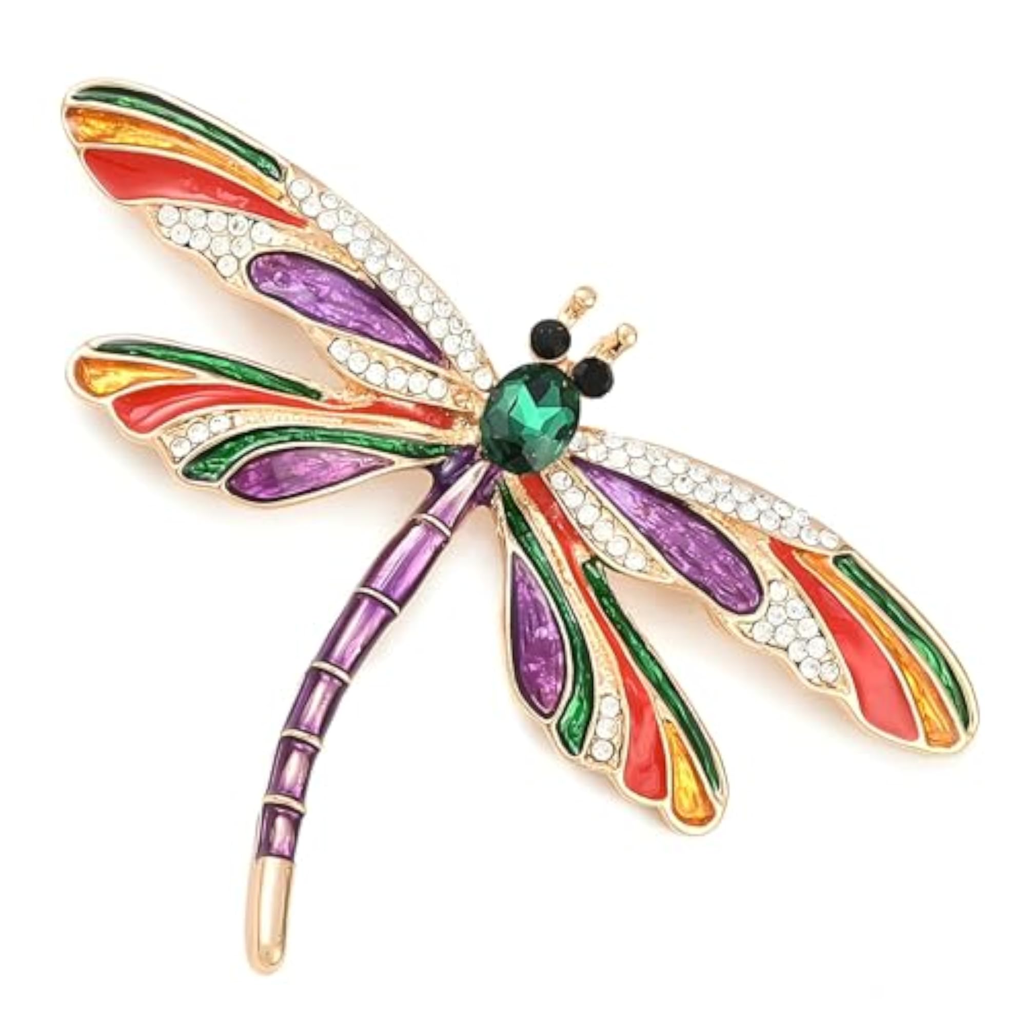 Crystal Studded Rainbow Flutter Multicolour Dragonfly Brooch, Saree Pin