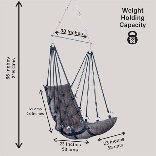 Image of JULJULIA Swing for Balcony Comfortable Cotton Swing Relaxing Jhula for Adults for Home Indoor Outdoor Hanging Seat for Apartment Patio Terrace Garden- 200 kg Weight Capacity - HVY Design Light Coffee