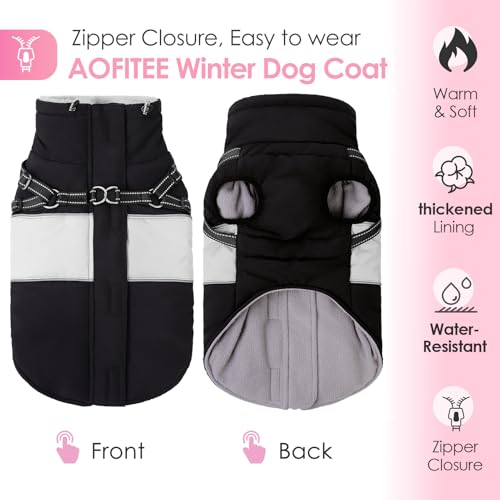 Image of AOFITEE Small Dog Coat, Dog Winter Coat with Harness Built in, Warm Dogs Jacket with Zipper & Polar Fleece Collar, Waterproof Pet Snow Jacket Snowsuit for Schnauzer, Chihuahua Yorkshire, S