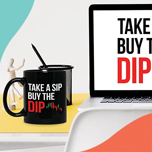 Bubble Hugs Stock Trader Coffee Mug 11 oz, Take A Sip Buy The Dip Stock Market Gift Cup Funny Idea for Traders Brokers Financial Adviser Investor, Black - Image 3