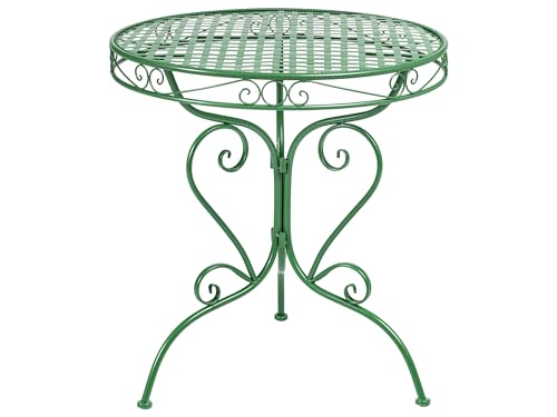 Beliani Mesa de balcón Exterior Tablero Redondo de Metal con volutas Decorativas Verde Albinia