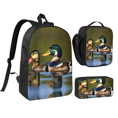 Sac à dos 3 en 1 canards colverts noir anti-panne de rangement avec trousse