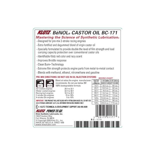Aceite de Castor Klotz BeNOL Premezcla 64 onzas miniatura 3