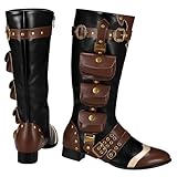 Geyoga Medieval Pirate Boots Men Women Renaissance Costume Halloween High Tube Steampunk Leather Boots Cosplay Shoes Footwear(Medium 10-11)