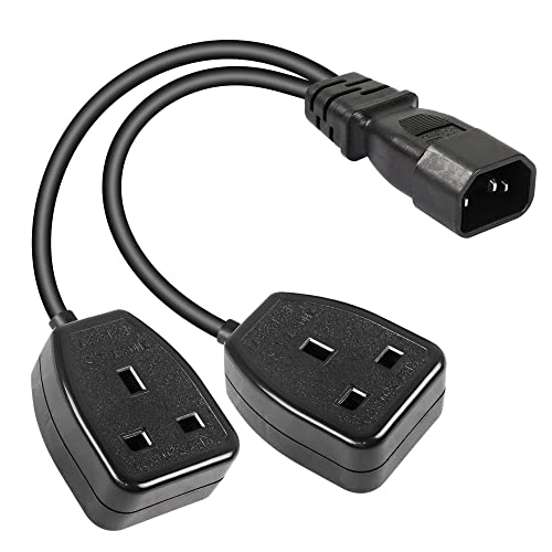 CERRXIAN 1FT C14 to UK Outlet Socket Cable,IEC C14 Plug to Standard 2 Gang UK Mains Female Socket Conversion Cable