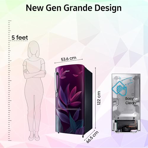 Image of Samsung 183 L, 4 Star, Digital Inverter, Direct-Cool Single Door Refrigerator (RR20H27249R /NL, Paradise Bloom Purple, Single Touch Defrost, 2026 Model)