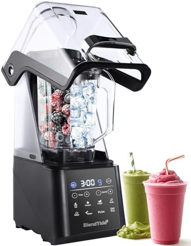 BlendTide Commercial Blender, 1500W Vacuum Blender for Less Foam, Professional-Grade Quiet Shield, Kitchen Timer, 9 Speeds, 6 Programs for Smoothies, Frozen Drinks, Self-Cleaning, 64oz Bulk Production