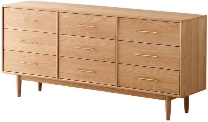 Sideboard Cabinet Solid Wood Nine-Drawer Chest of Drawers Bedroom Log Color Storage Cabinet Japanese Style Oak Bed End Simple Dining Sideboard Sideboard Cabinet with Drawers(160 * 42 * 80cm)