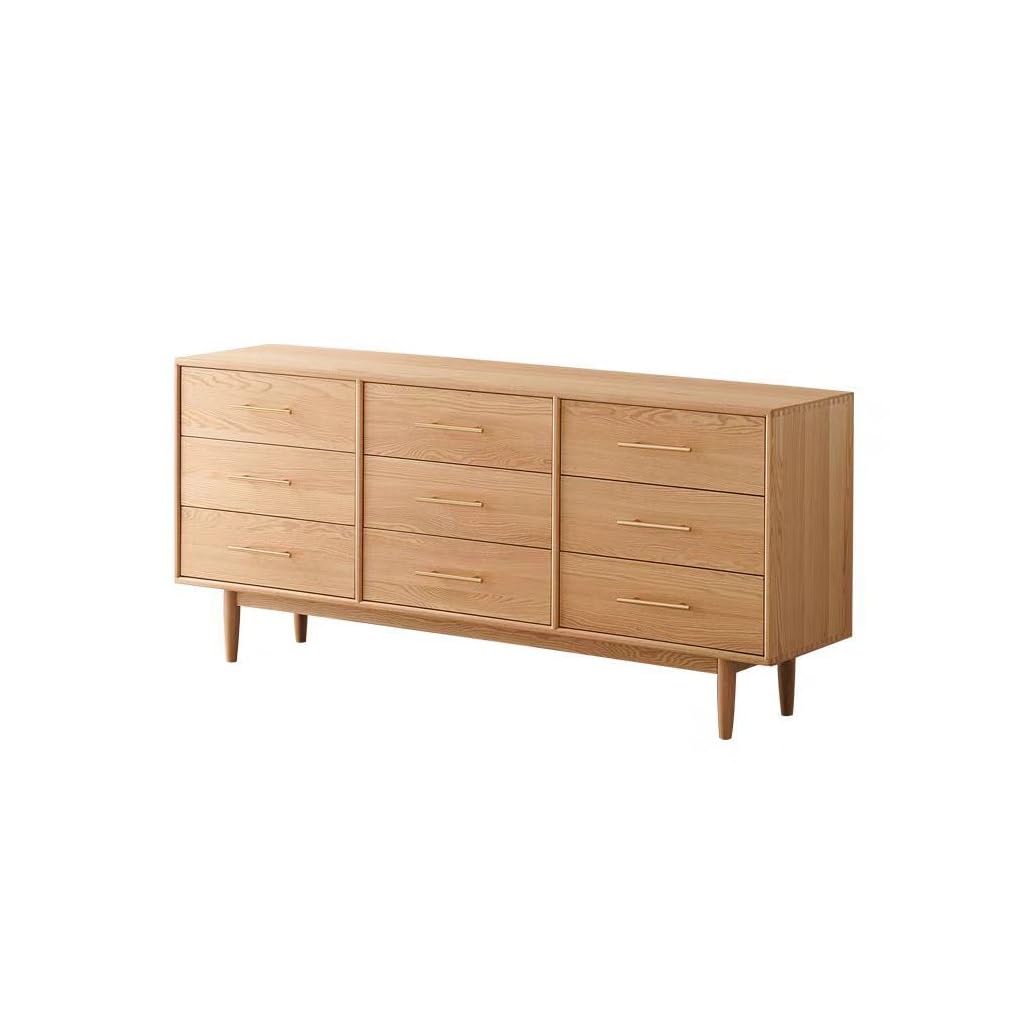 Kaffeebar-Schrank, Massivholz, 9 Schubladen, Schlafzimmer, Holzfarbe, Aufbewahrungsschrank, japanischer Stil, Eiche, Bettende, einfaches Esszimmer-Sideboard, Buffetschrank mit Stauraum (160 x