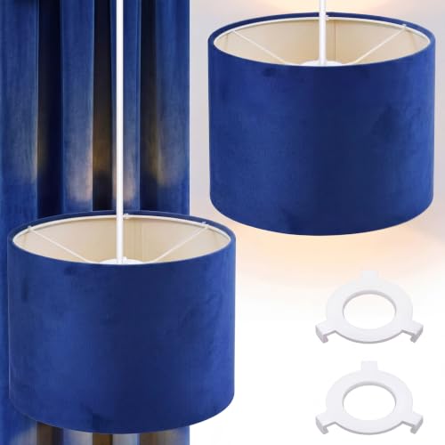 Weewooday 2 Pcs Velvet Light Shade 10 Modern Drum Lampshades for Ceiling Pendant Lights Small Table Lamps & Floor Lamps Easy Fit Pendant Light Shade Ceiling for Office & Home Decor(Navy Blue)