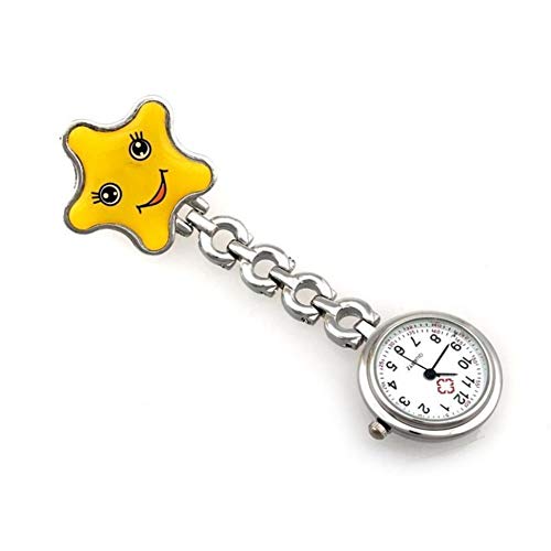Montre Dames Starfish Coeur Montre Femme Quartz Clipser Fob Broche Infirmière Montre de Poche (Color : Yellow) Cover