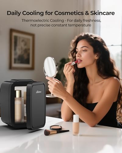 Image of BEICHEN Mini Fridge, 4 Liter /6 Can Portable Refrigerator for Bedroom Office Dorm Car- Fast Cooling, Low Noise, 100-125V AC /5-12V USB Small Compact Refrigerator for Skincare, Food, Drinks(Black)