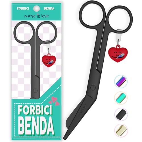 Nurse is Love, forbici da infermiere smussate, forbici per bendaggi per l'infermiera in difficoltà, forbici mediche angolate speciali come regalo per gli accessori da infermiere. Colore Nero