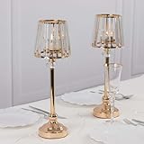 Efavormart 2 Pack Gold Metal Pillar Votive Candle Holders with Crystal Lamp Shade, Candlestick Stand for Table Centerpieces - 15'