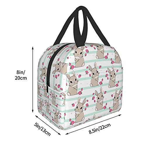 Cute Bunny With Strawberry Berry Sweet Lunch Box Reusable Lunch Bag Cooler Tote Travel Picnic Insulated Durable Shopping Waterproof #TOP4