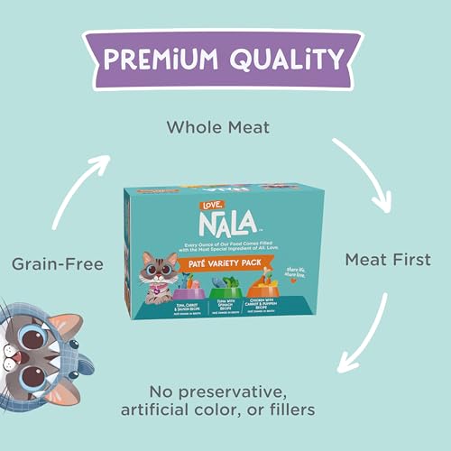 Image of LOVE, NALA Irresistible Pate Variety Pack - Tuna, Chicken, Mackerel Natural Adult Cat Wet Food - Grain Free, Non-GMO, Fiber Blend, Minerals, Vitamins - 12 Pack 2.1 lbs.