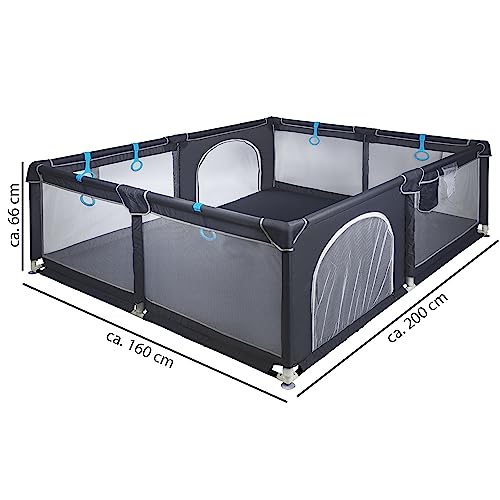 ONVAYA® Laufgitter | Laufstall für Babys | 160 x 200 cm | Schutzgitter für Kinder | Rechteckiges Krabbelgitter | Absperrgitter | Babyzaun in Grau | sicher & schadstofffrei