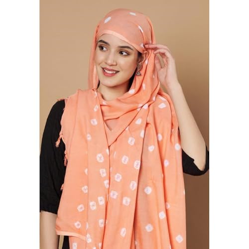 Image of Women's Cotton Rayon Bandhani Print Dupatta with Tassels 2.25 Meters | Women's cotton printed dupatta with tassels.