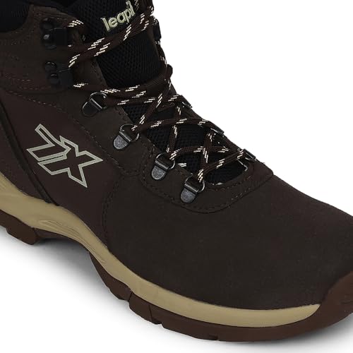 Image of Liberty Leap7x Platinum-E Men Sports High Ankle Trekking Shoes - Black & Brown | Comfortable and Durable | Suitable for Walking, Running, Outdoor and Hiking Footwear for Man | Cushioned Footbed