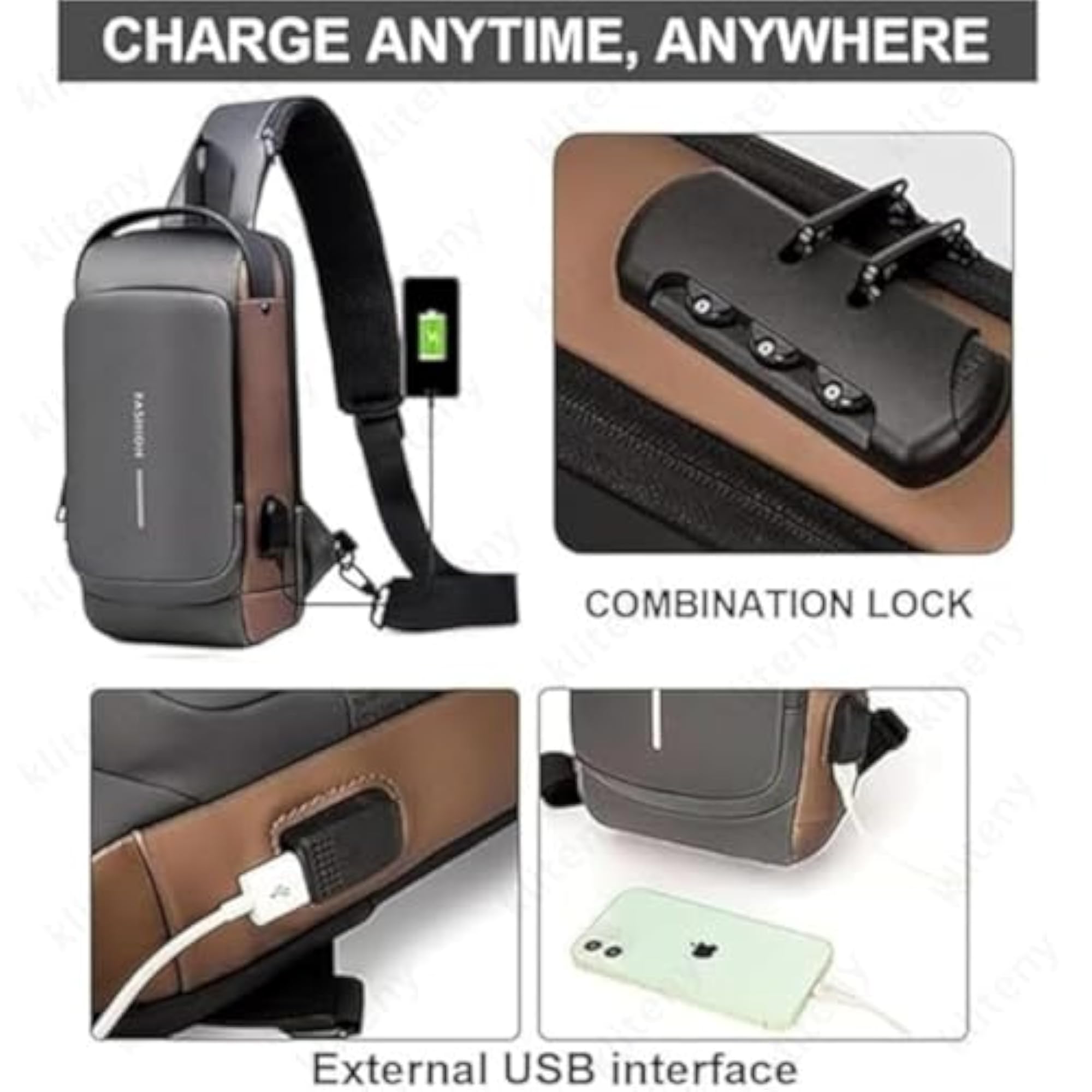Anti-Theft Waterproof Sling Bag, Slim Unisex Crossbody Backpack