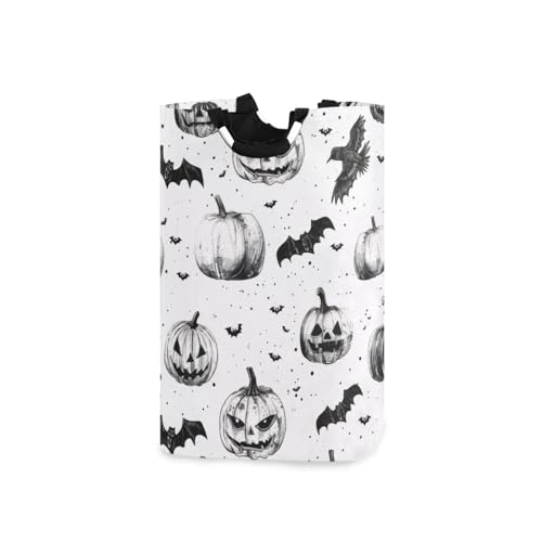 Jihqo Laundry Hamper Basket Halloween Pumpkins and Bats Collapsible Nursery Storage Bin Waterproof Clothing Baskets for Home Bedroom Bathroom Washing Room