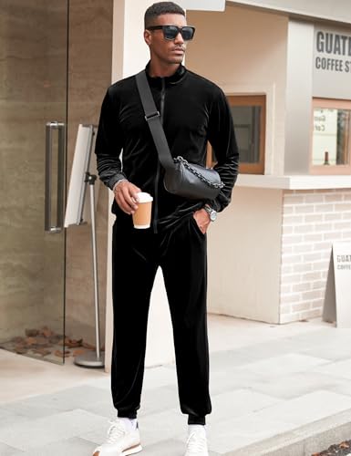 LecGee Mens 2 Piece Outfits Full Zip Velvet Long Sleeve Tracksuit Velour Casual Jogging Zipper Sweatsuit Set3