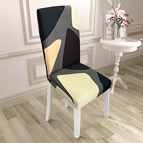 Image of House of Quirk Elastic Chair Cover Stretch Removable Washable Short Dining Chair Cover Protector Seat Slipcover (Pack of 6, Brown Cubes)