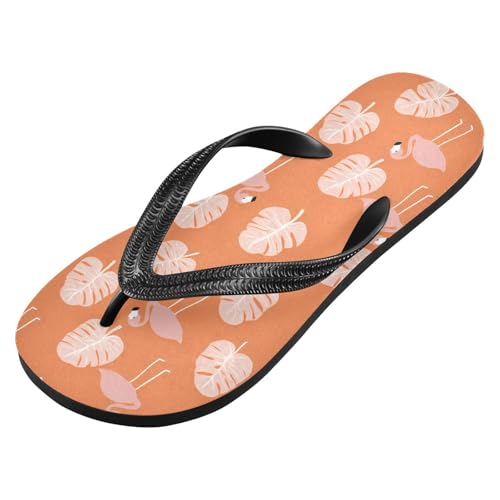 ALAZA Flamingos Monstera Leaves Flip Flops for Women Fashion Beach Slippers Comfort Mens Flip Flops Non-Slip Rubber Shower Slippers Sandal for Hotel Travel Sport,XS2