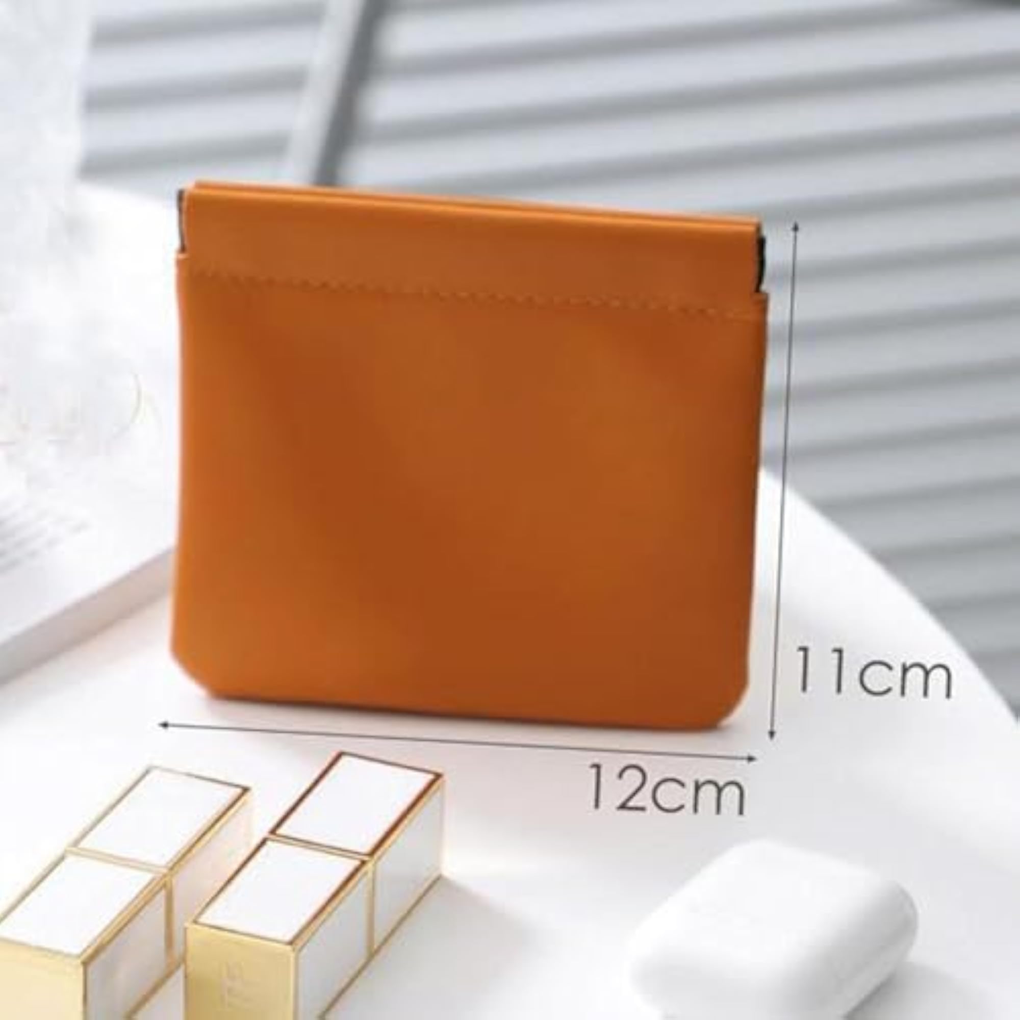 Orange Pocket Cosmetic Bag Self Closing Wallet