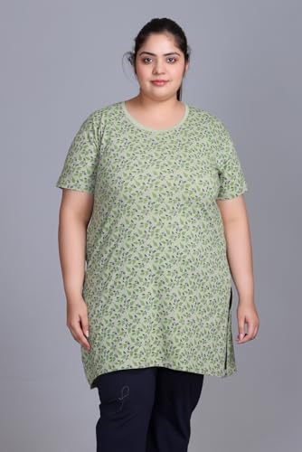 Image of RYSH Women's All-Over Printed Cotton Plus Size Longline T-Shirt with Pockets