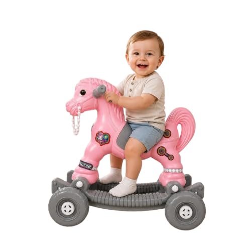 Image of AGHOR II Baby Horse Rocker Ride-On Toy for Kids c, Pink & Grey | Wooden Rocking Horse | Indoor Play | Stable Design | Multicolour Finish | Gift for Toddlers