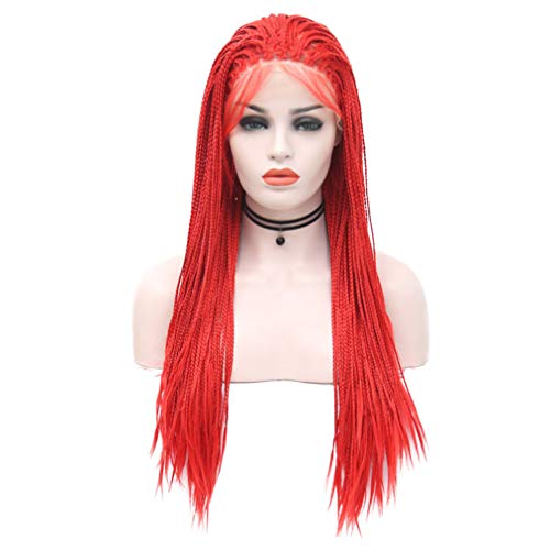 Perruque avant synthétique tresse rouge longue 18 pouces pour femme avec bande de cheveux