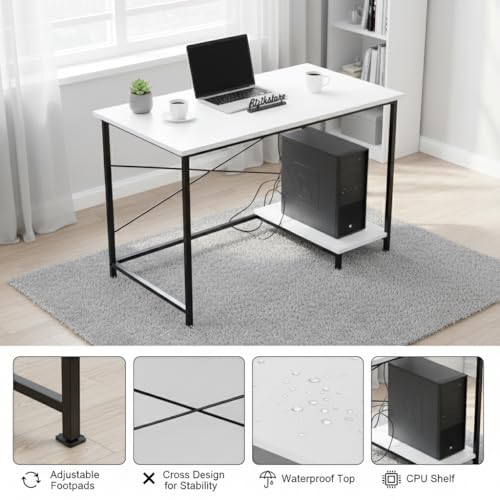 Image of RIZIK Store Folding Study Table | 36 inchx24 inch Computer Desk with Laminated Top & Metal Frame | Home Office, Bedroom, Study & Kids Room Warranty Protected (Plain White)
