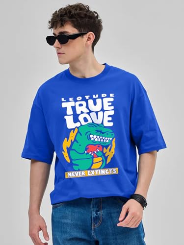 Image of LEOTUDE Men Half Sleeve Round Neck Graphic Font Printed Cottonblend Oversized Tshirts (Colour: Orange)