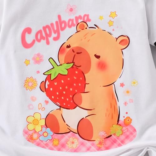 Image of Ayzozuy Tween Girls 2 Piece Outfits Short Sleeve Cartoon Graphic T-Shirt & Flared Pants Kids Clothing Set Size 8-13 Years