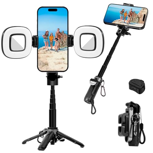 3-in-1 Mini Tripod, Selfie Stick for iPhone, Tripod for iPhone with Remote Control, Lightweight Travel Tripods for Selfie Video Recording, Compatible with 4-7 Inch iOS/Android Phones