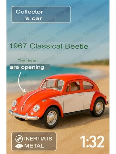 Image of 1:32 Scale 1967 Classic Beetle Die-Cast Car Model - Inertia-Powered Metal Toy Vehicle with Opening Doors - Vintage Collectible for Kids & Adults Orane White