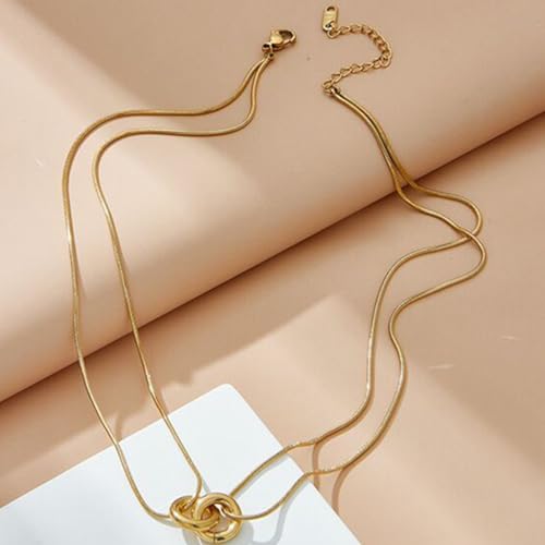 Jude Jewelers Stainless Steel Dual Chains Interlocking Circles Infinity Statement Necklace4