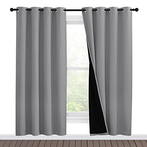 NICETOWN Full Shade Curtain Panels, Pair of Energy Smart & Noise Blocking Out Blackout Drapes for Dining Room Window, Thermal Insulated Guest Room Lined Window Dressing(Silver Grey, 55 x 78 inch)