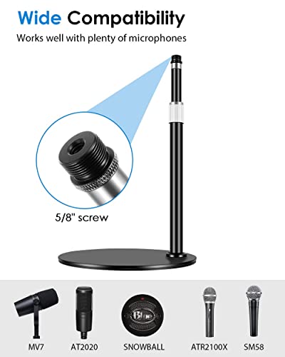 Etour [All-Metal] Desktop Mic Stand, [Super Stable&Anti-Vibration]Heavy Base Height Adjustable With Mic Clip 5/8 Screw Compatible With Hyper X Quadcast, Mv7, At2020, Atr2100X-Usb And Samson Q2U #TOP2