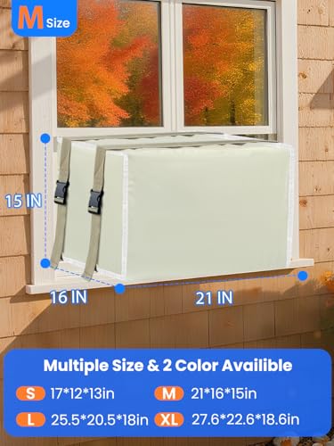 Image of Window AC Unit Cover Outdoor, Waterproof and Dust-Proof Air Conditioner Cover for Outside (Khaki, M-21 inchW x 16 inchD x 15 inchH)
