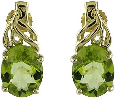 Carillon Peridot Oval Shape Gemstone Jewelry 14K Yellow Gold Stud Earrings For Women/Girls