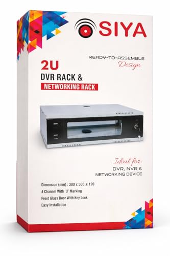 Image of SIYA 2U Wall Mount Folding Rack for DVR /NVR | 300 x 500 x 120 mm Lockable Metal Cabinet with Glass Door | CCTV & Network Rack for Home Office