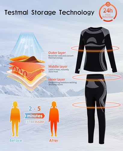 beautyin Seamless Thermal Underwear for Kids Athletic Long Base Layer Girls Boys Top Bottom Set with Thumbhole4